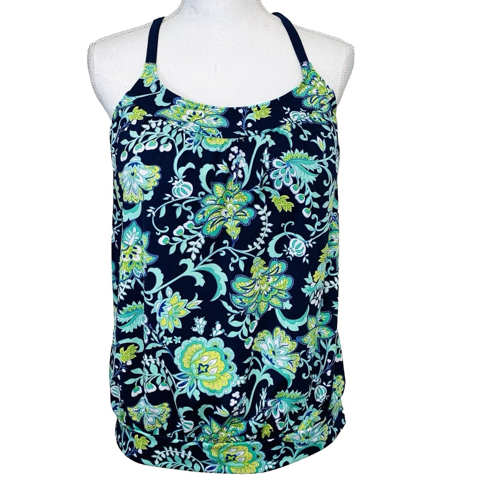 Lands End Tankini Size 12 Racer Back No Underwire Built in Bra Swim Beach Floral